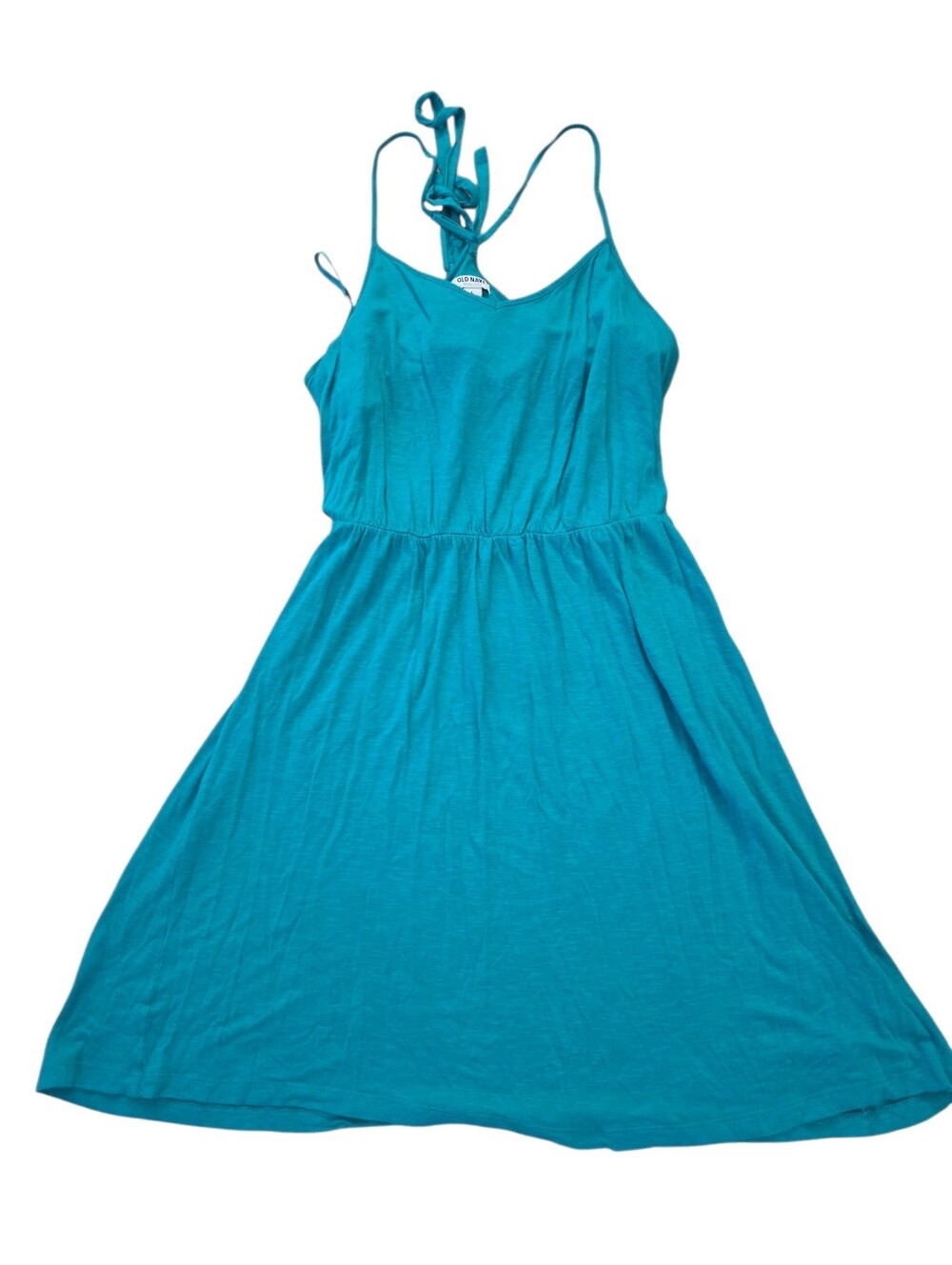 Old Navy teal T-back summer dress with built-in bra, L. EUC.